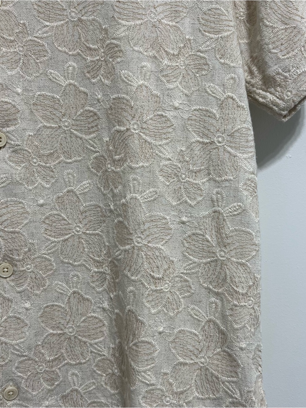 Folk NWT Cody Ivory Linen Blend Embroidered Button Down Shirt - Picture 6 of 11